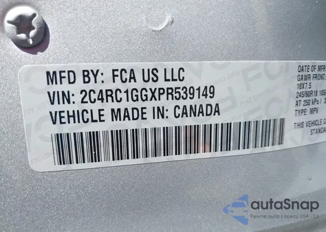 2023 Chrysler Pacifica Limited z USA, uszkodzony, nr VIN 2C4RC1GGXPR539149